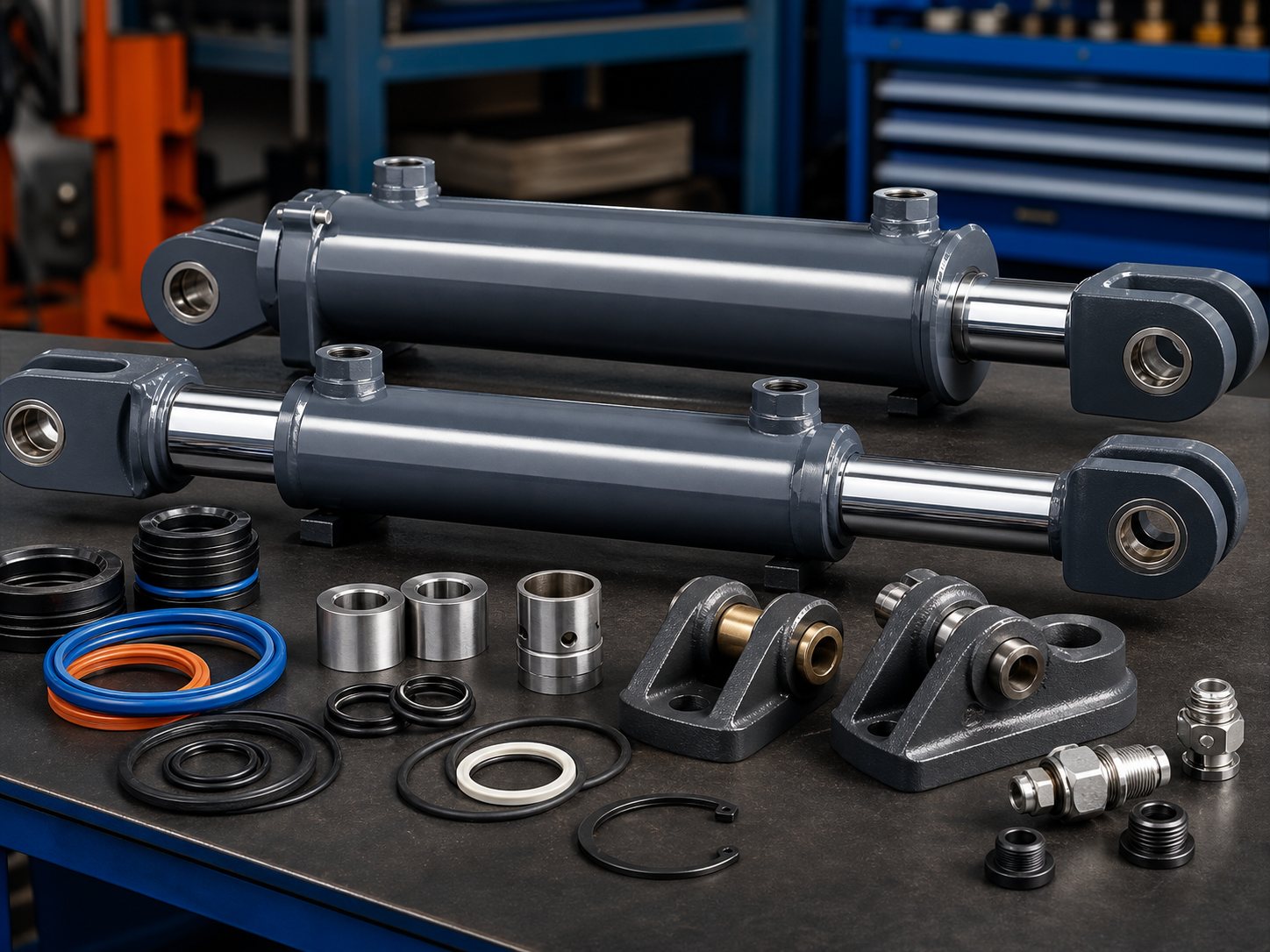Hydraulic cylinders and cylinder repair components
