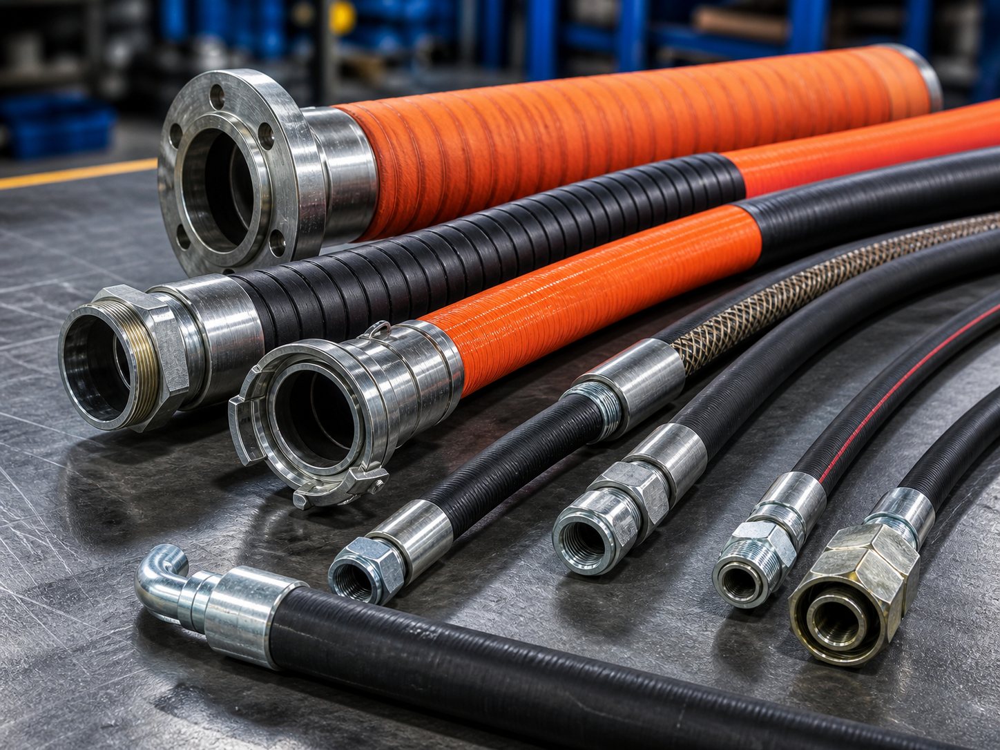 Steam brake and industrial rubber hoses with couplings